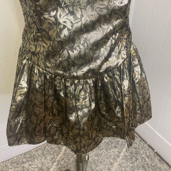 VTG Claude Bennett Women's Size 10 Metallic Gold Black Mini Dress Party Evening - Picture 3 of 9